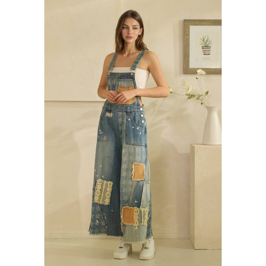 MULTI PATCH DENIM OVERALLS