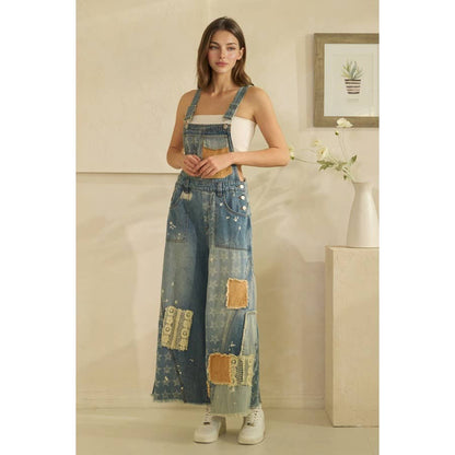 MULTI PATCH DENIM OVERALLS