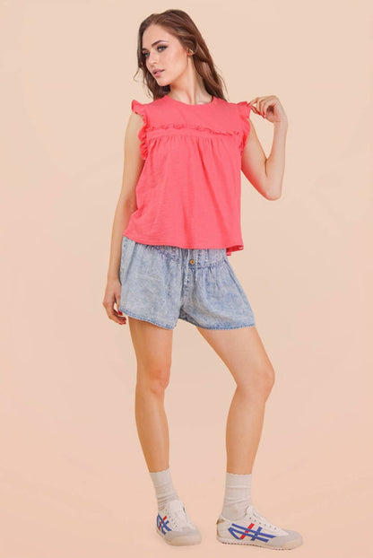 Washed Denim Flare Shorts