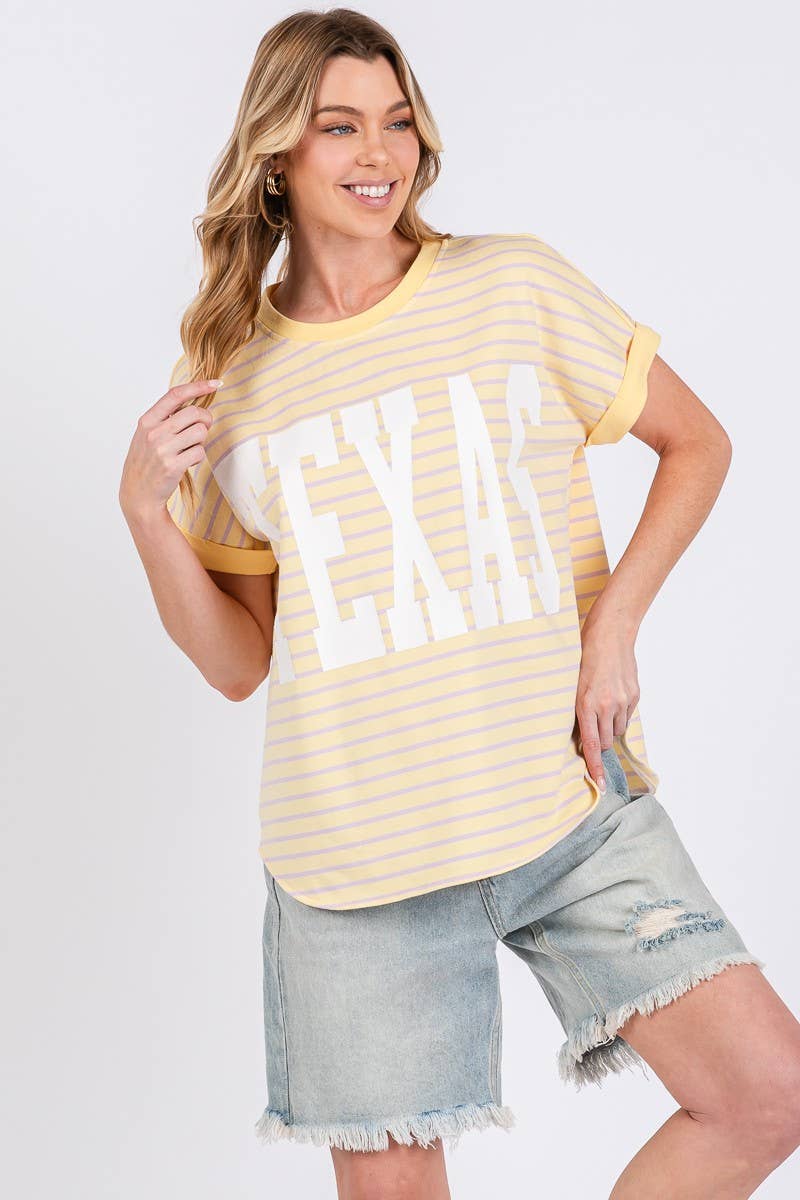 TERRY STRIPED TEXSAS PRINT TOP