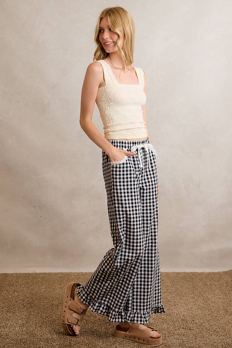 GINGHAM RUFFLED PANTS