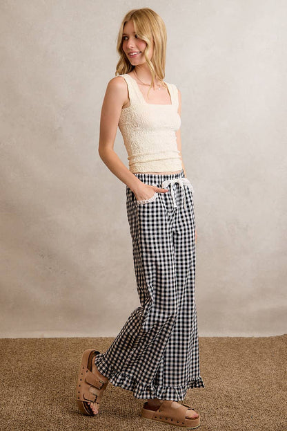 GINGHAM RUFFLED PANTS