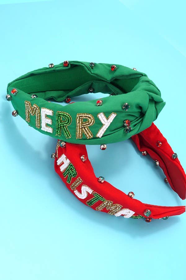 Merry Christmas Beaded Headband