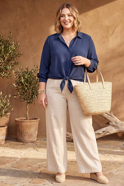 Plus Size Airflow Tie-Front Button Shirt