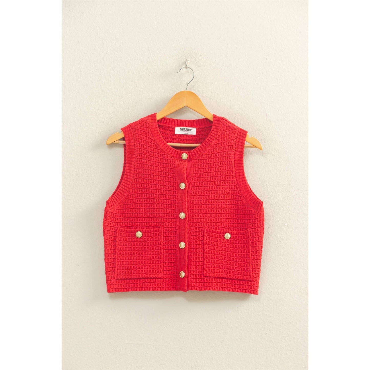 Textured Button Vest With Pocket