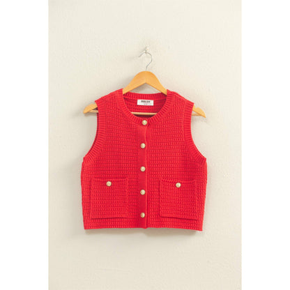 Textured Button Vest With Pocket
