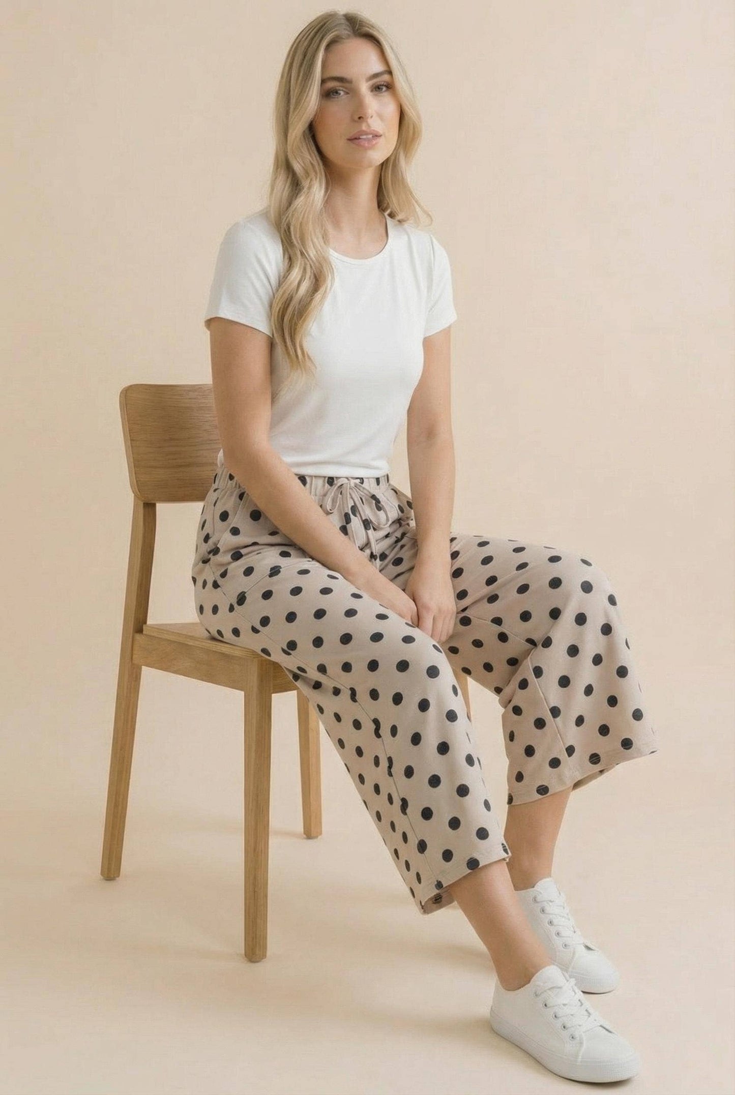 Plus Elastic Waist Polka Dot Pants