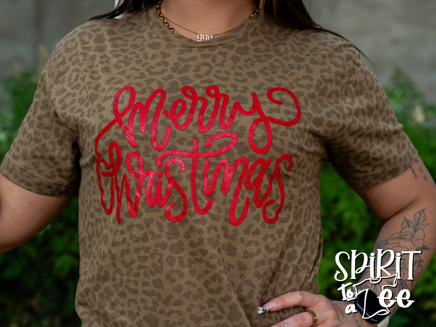 Merry Christmas Glitter - Animal Print Christmas Tee