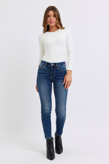 Judy Blue Full Size Run Mid-Rise Waist Skinny Jeans with Thermal Lining