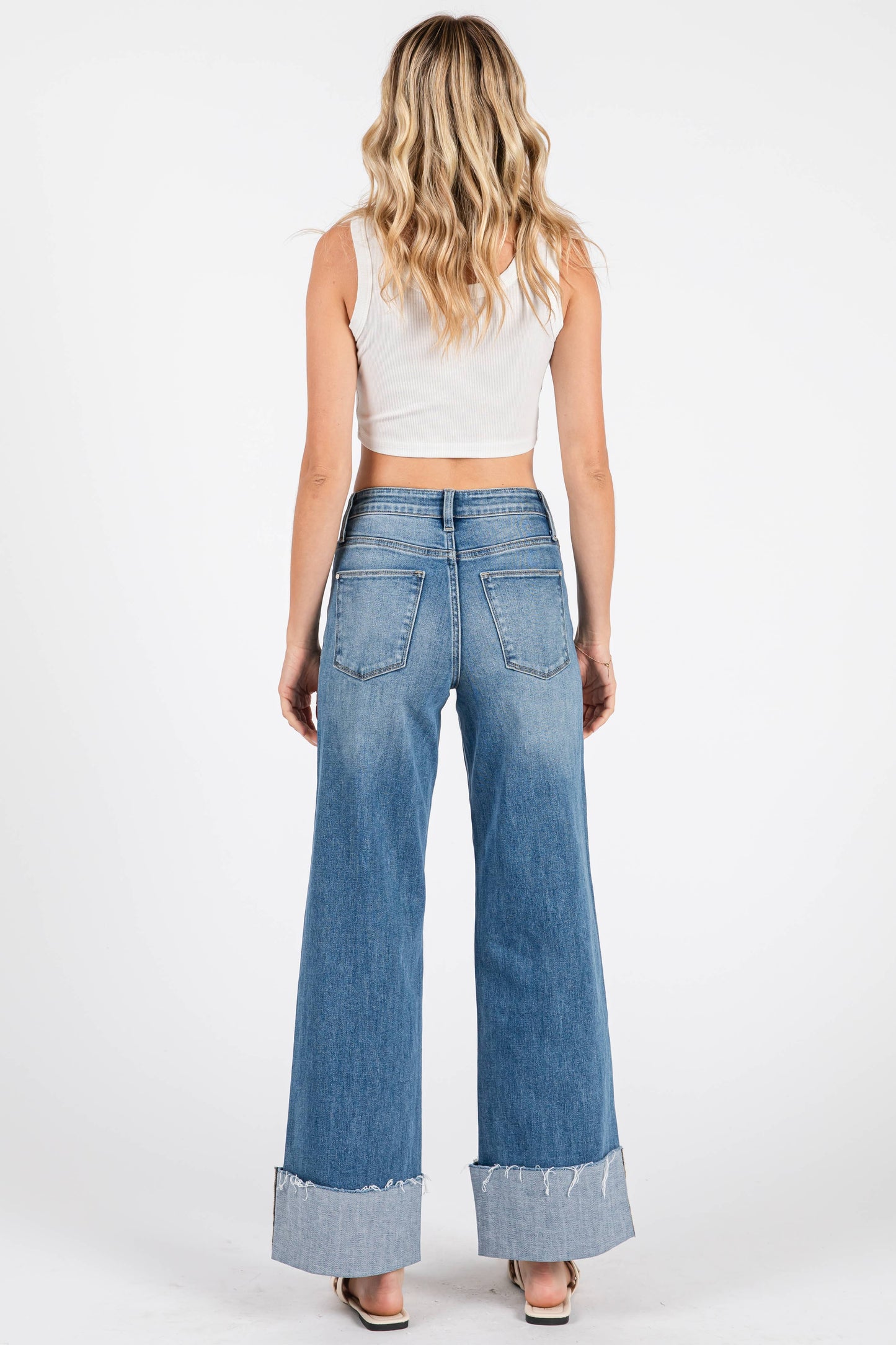 Petra High Rise Wide Leg Cuff Hem Jean