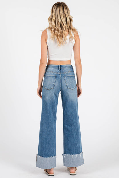 Petra High Rise Wide Leg Cuff Hem Jean