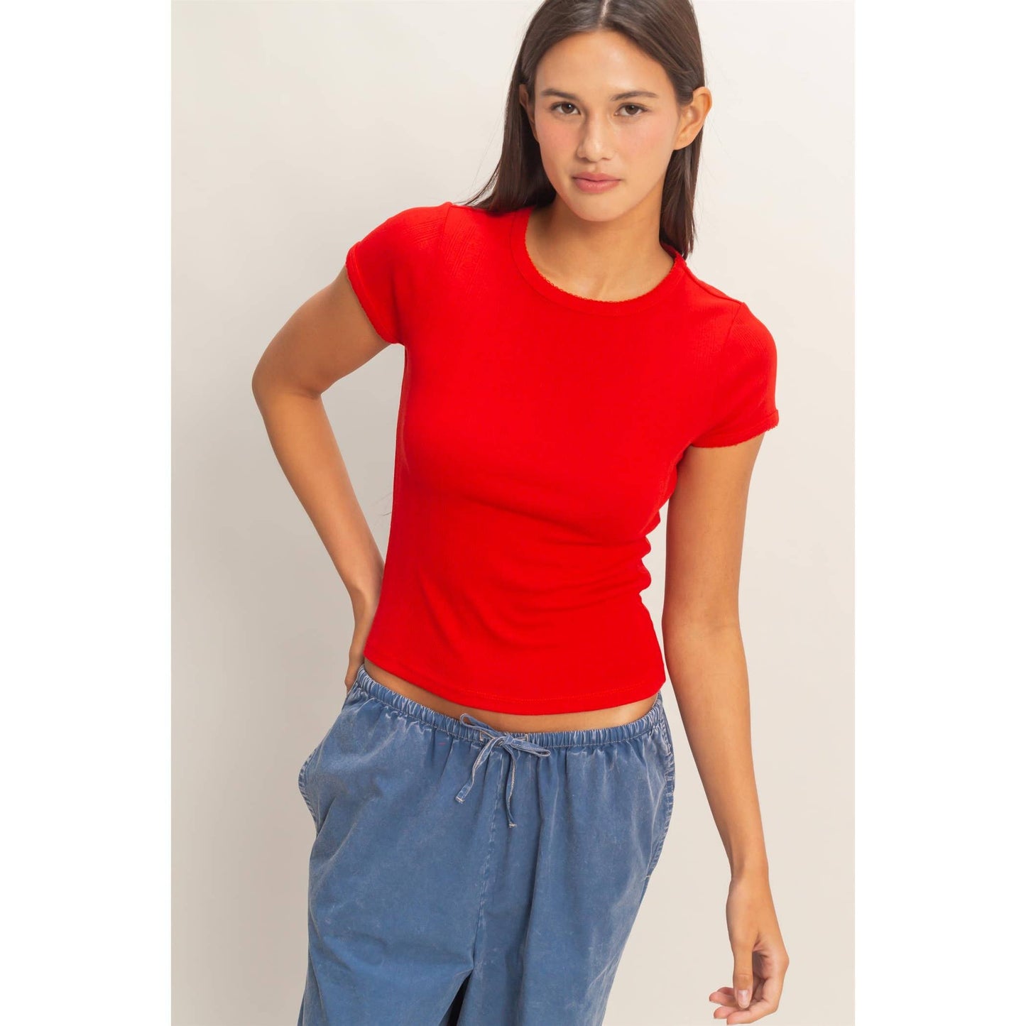 Pointelle Short Sleeve Top
