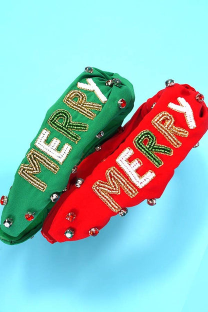 Merry Christmas Beaded Headband