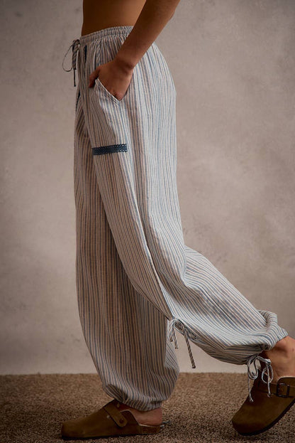 LIGHTWEIGHT MULTI STRIPE JOGGER PANTS WITH SIDE SLITS WITH T