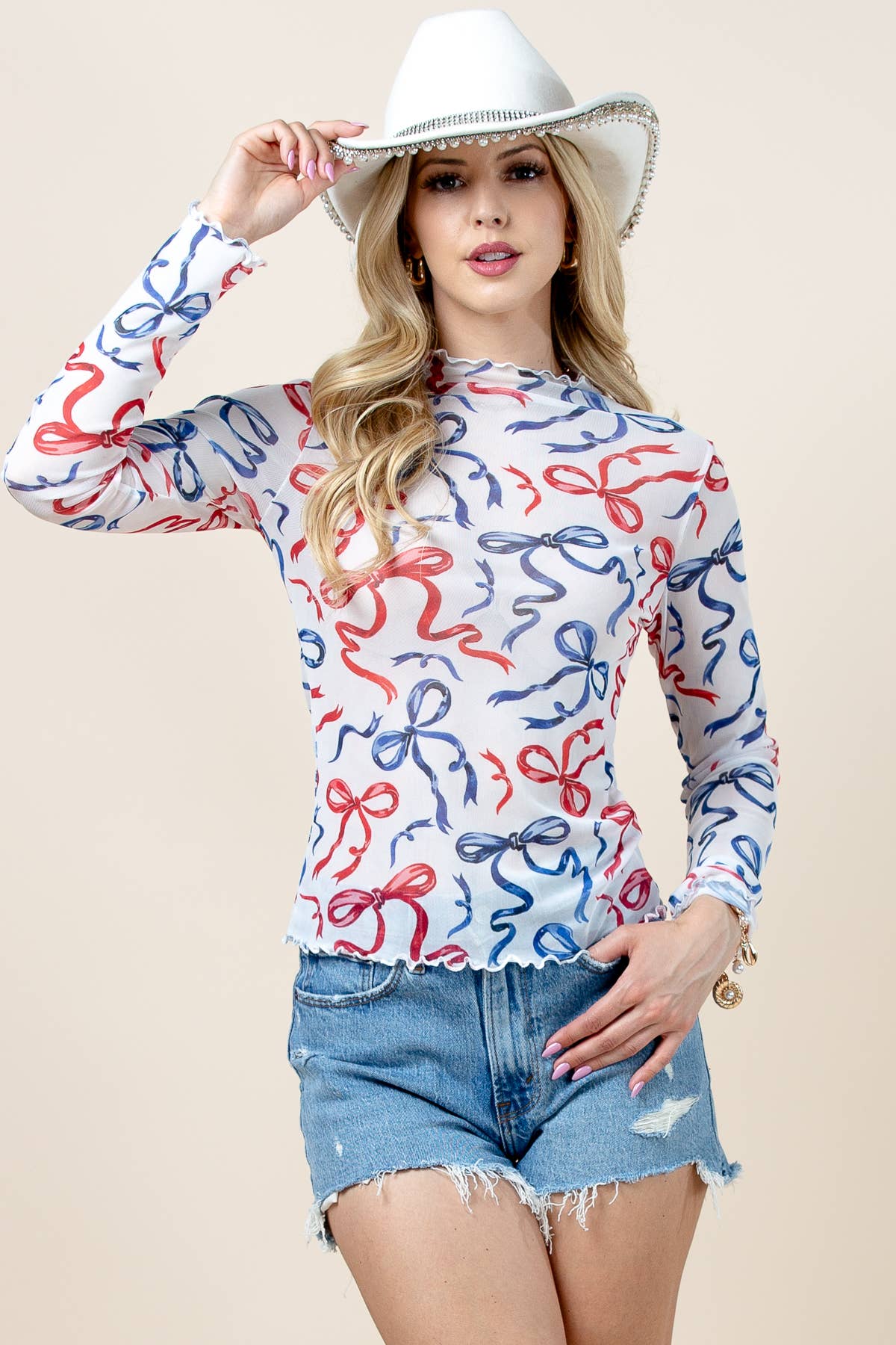 American Flag Ribbon Mesh Top