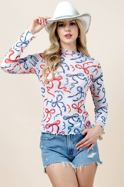 American Flag Ribbon Mesh Top