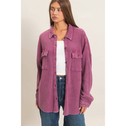 Waffle Knit Button-Up Shacket