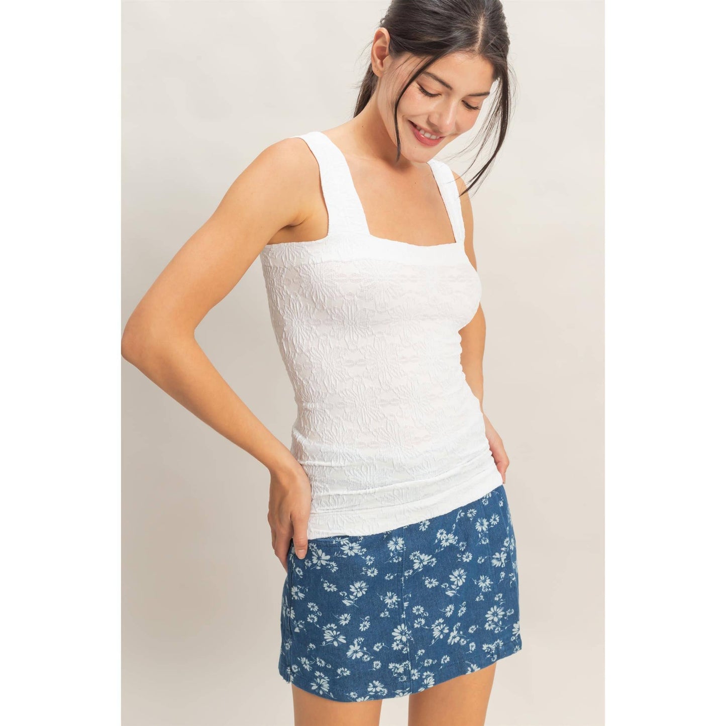 Floral Square Neck Top