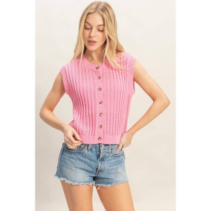 Sleeveless Ribbed Button Top