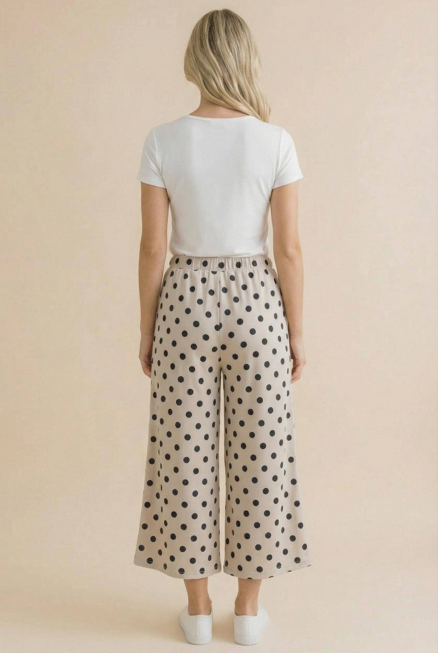 Plus Elastic Waist Polka Dot Pants