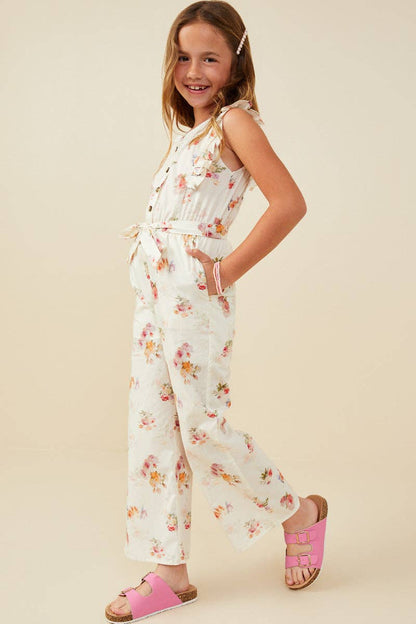 Girls Floral Sleeveless Jumpsuit