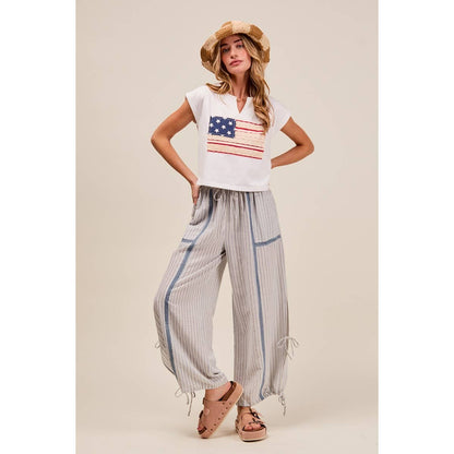 LIGHTWEIGHT MULTI STRIPE JOGGER PANTS WITH SIDE SLITS WITH T