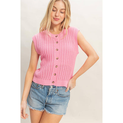Sleeveless Ribbed Button Top