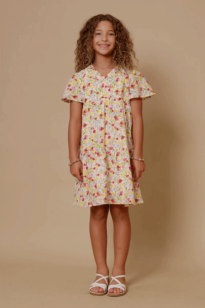 Girls Floral Flutter Sleeve Dress