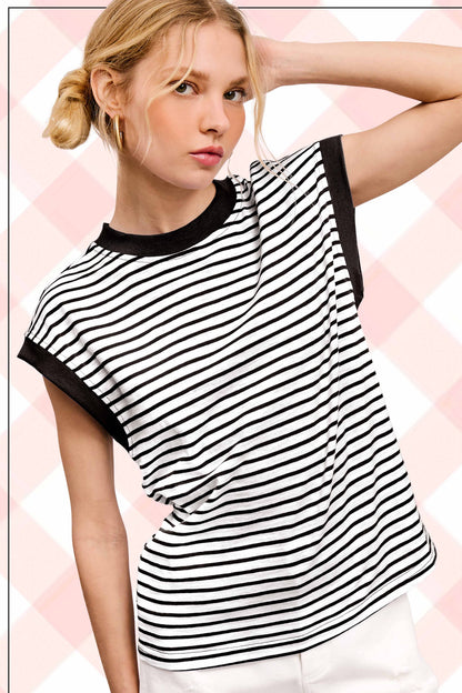 Nautical Cap Sleeve Striped Top