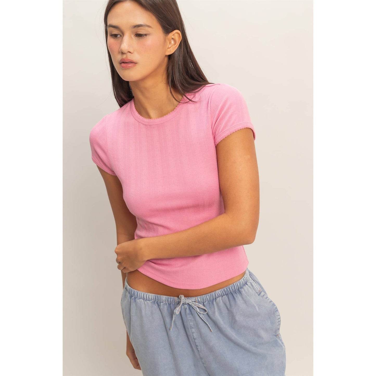 Pointelle Short Sleeve Top