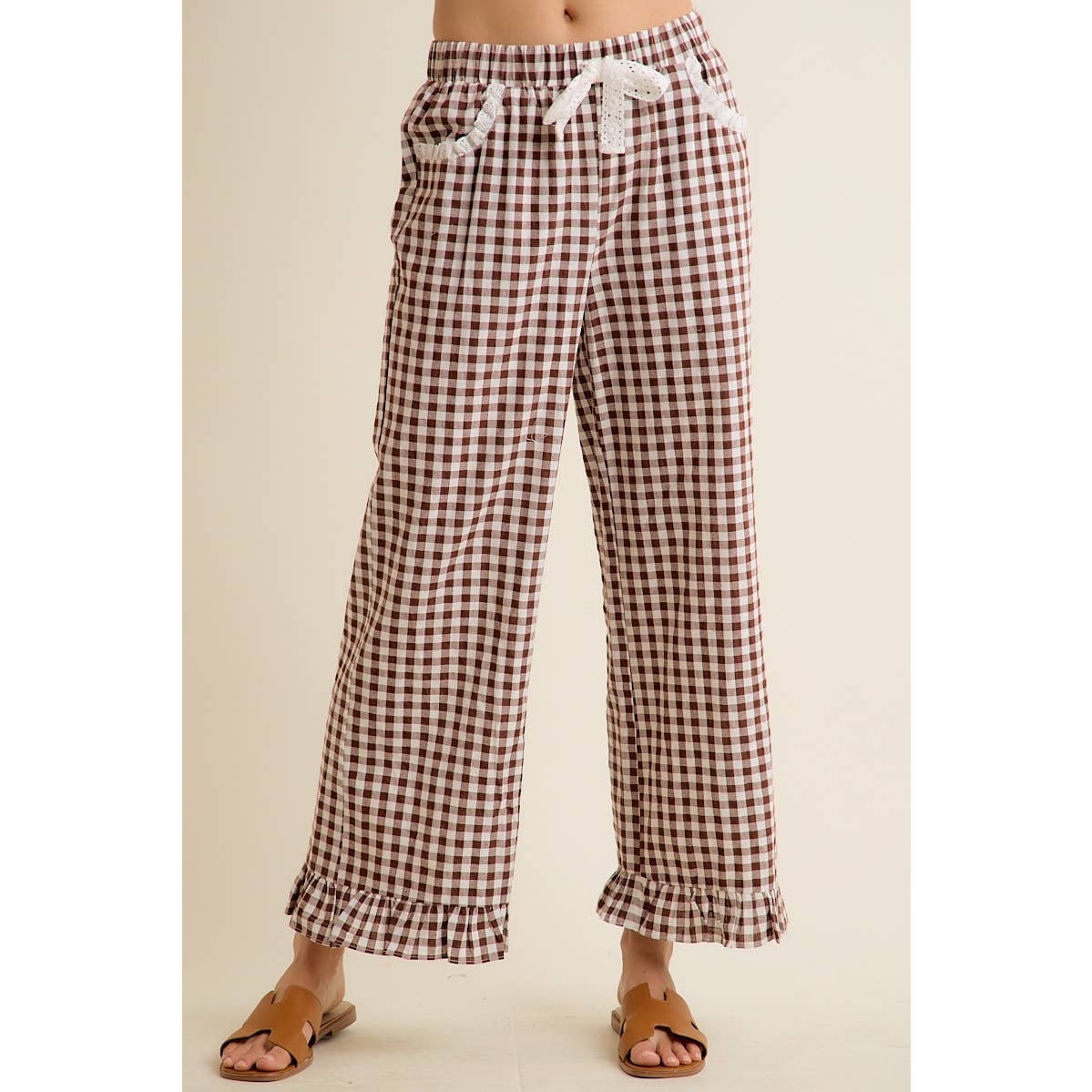 GINGHAM RUFFLED PANTS