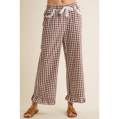 GINGHAM RUFFLED PANTS