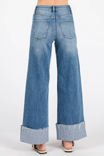 Petra High Rise Wide Leg Cuff Hem Jean
