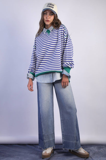 Wide Leg Color Block Jeans