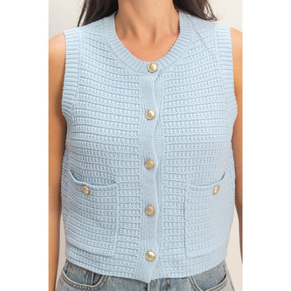 Textured Button Vest With Pocket