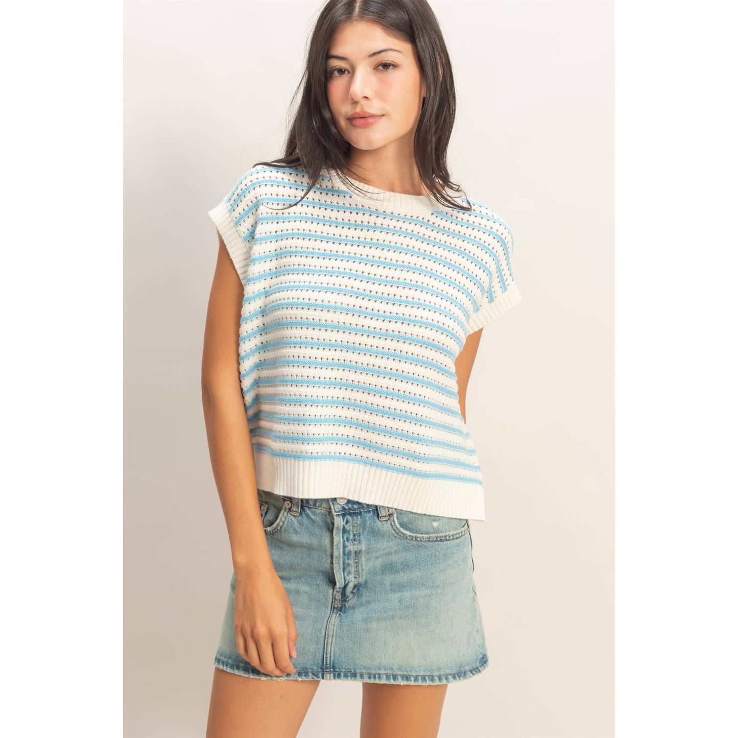 Striped Sleeveless Crew Neck Top