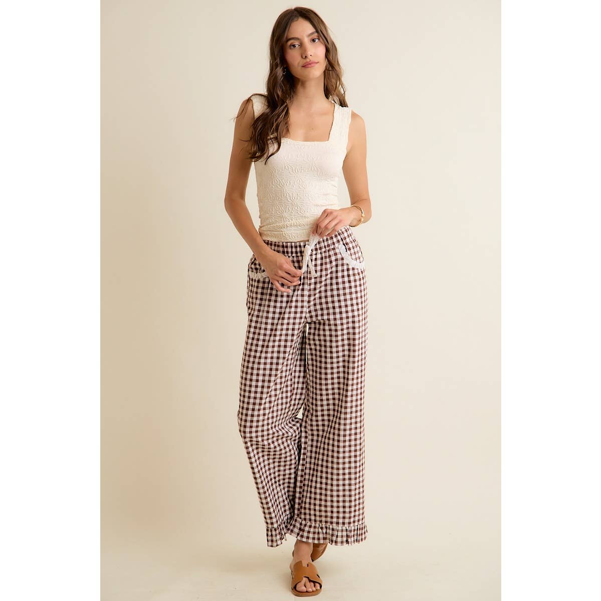 GINGHAM RUFFLED PANTS