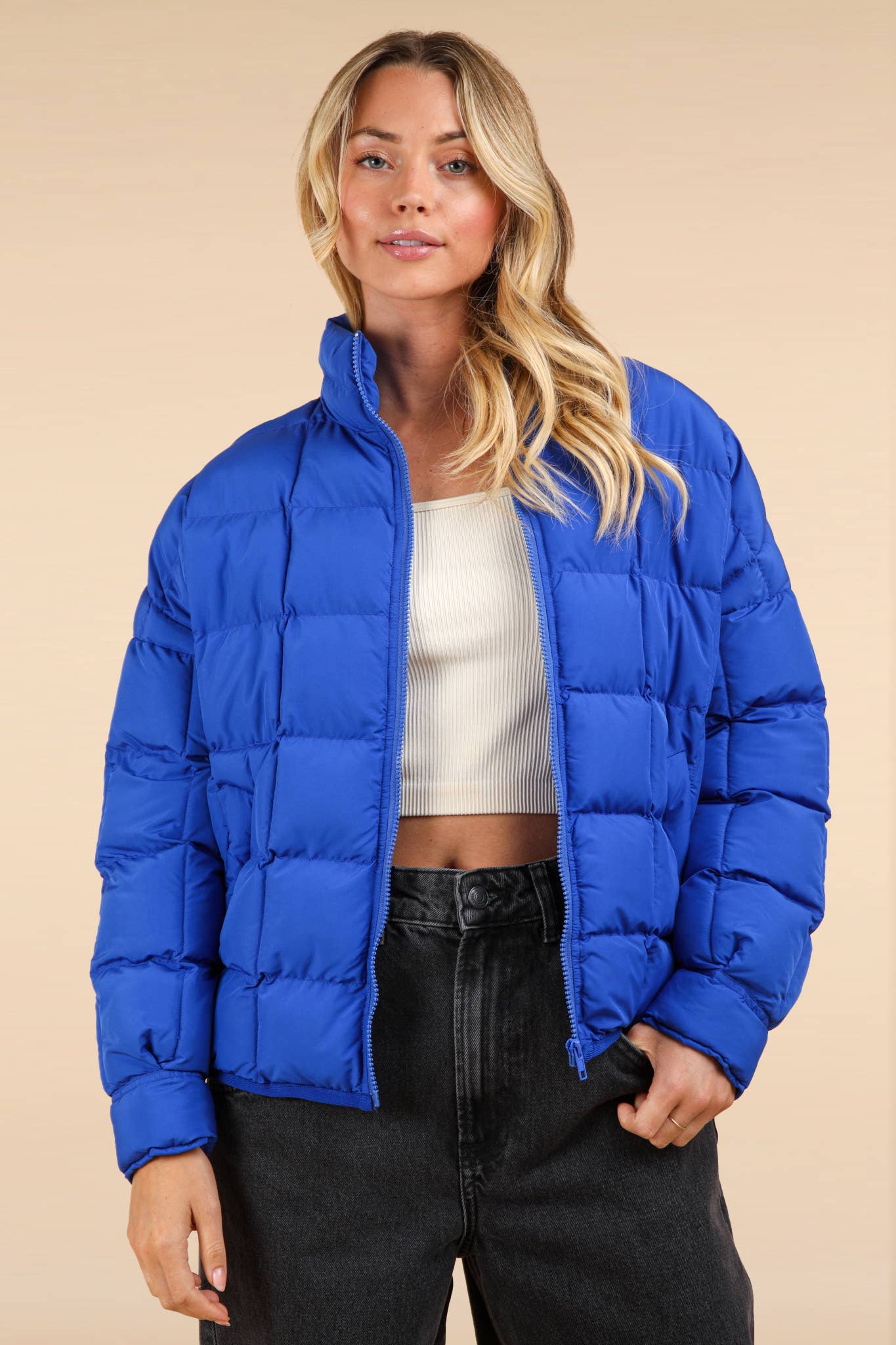 NJ90311-Solid Puffer Padded Warm Jacket