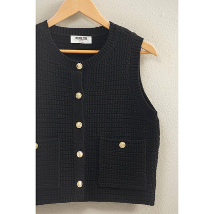 Textured Button Vest With Pocket