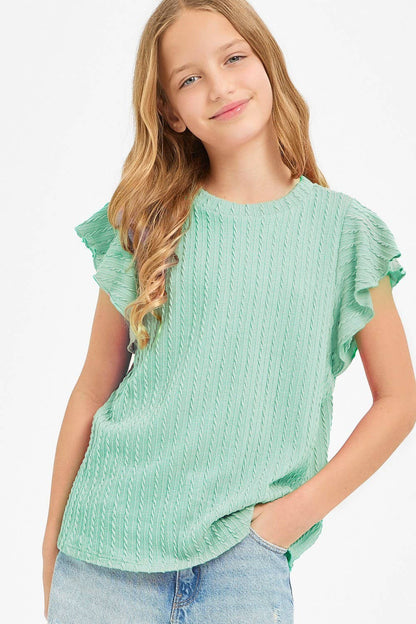 Embossed Knit Ruffle Sleeve Top