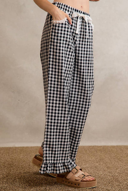 GINGHAM RUFFLED PANTS
