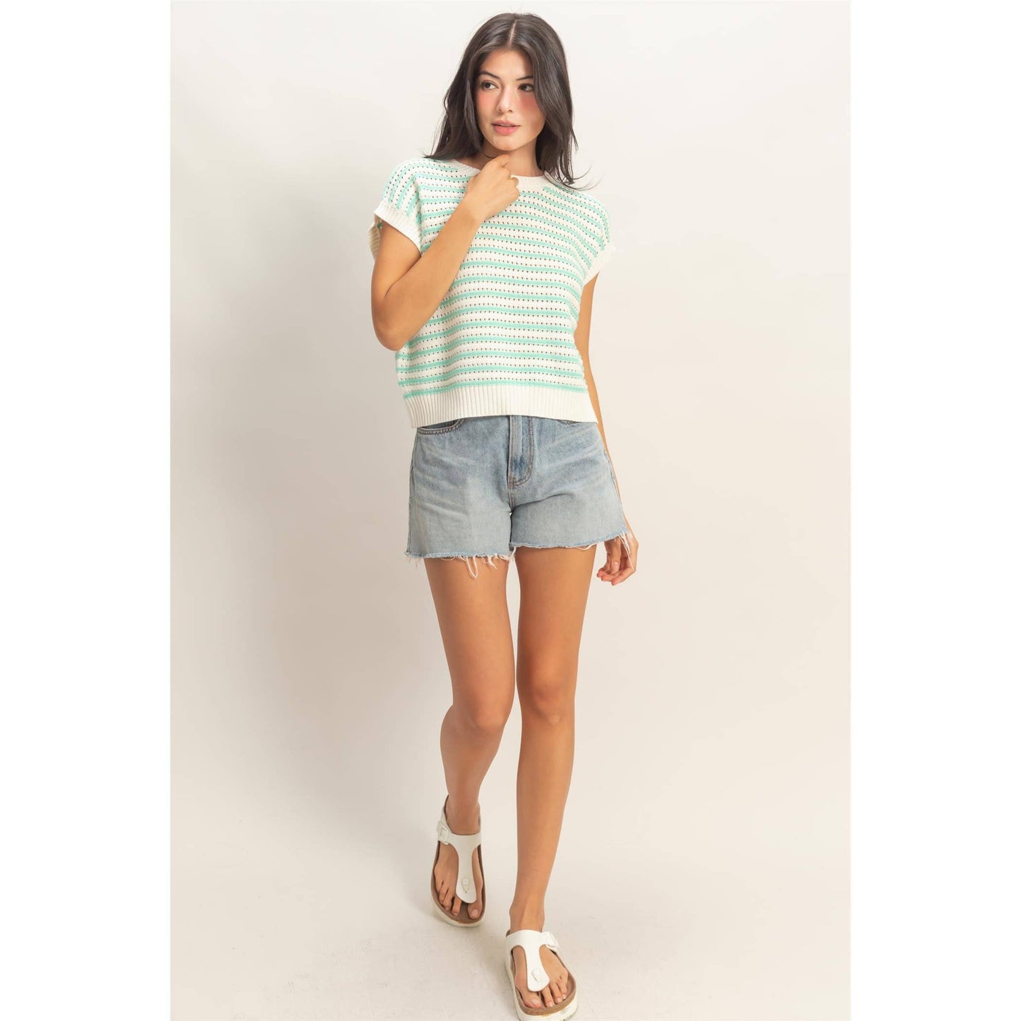 Striped Sleeveless Crew Neck Top