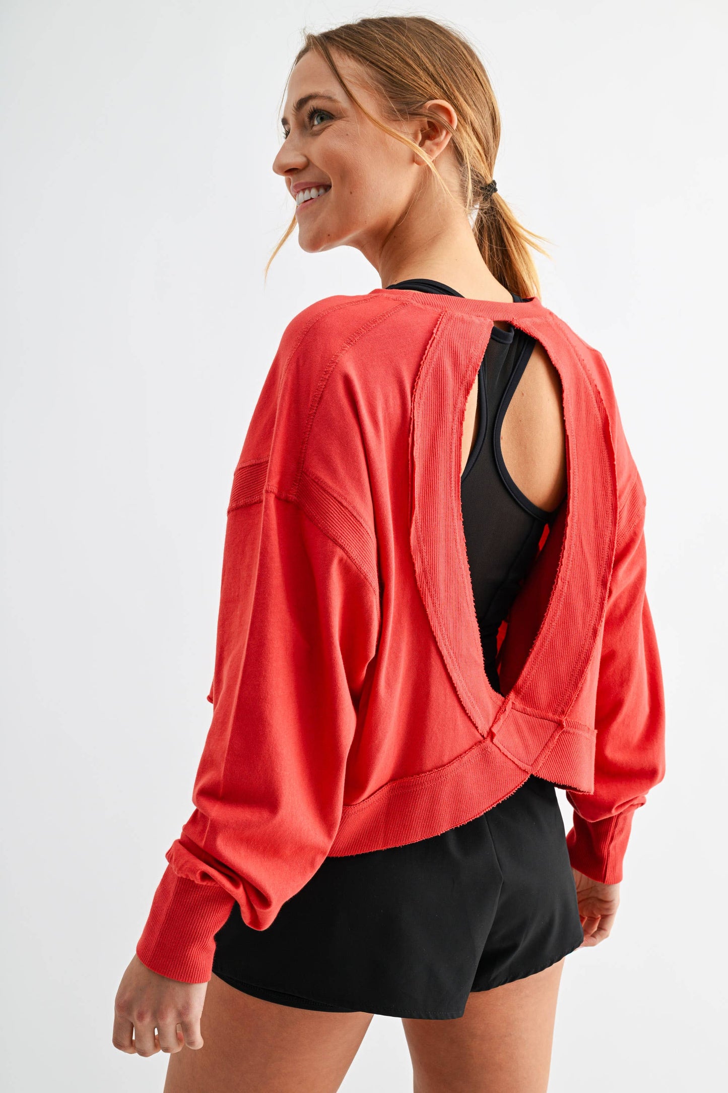 Crescent Pima Cotton Open Back Long Sleeve Tee