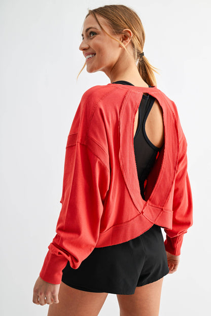 Crescent Pima Cotton Open Back Long Sleeve Tee