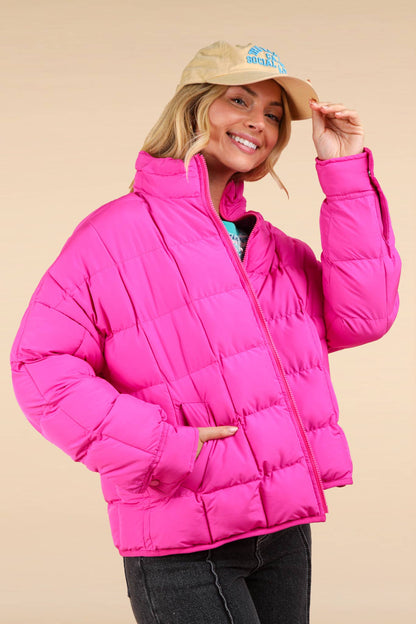 NJ90311-Solid Puffer Padded Warm Jacket