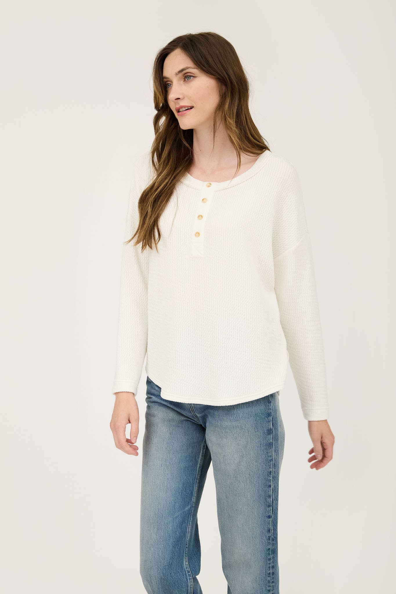 WAFFLE KNIT HENLEY TOP