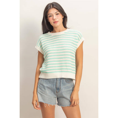 Striped Sleeveless Crew Neck Top