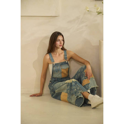 MULTI PATCH DENIM OVERALLS