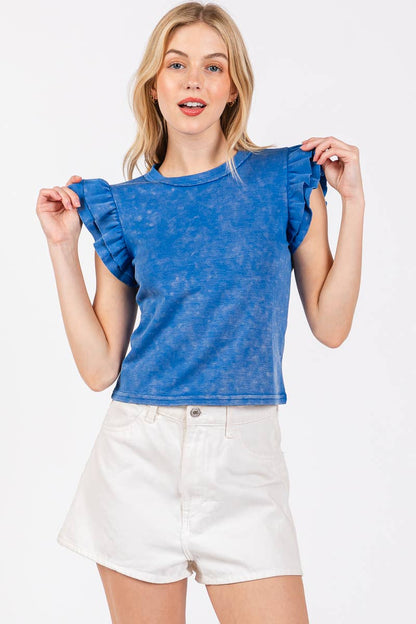 Washed Ruffle Sleeve Top