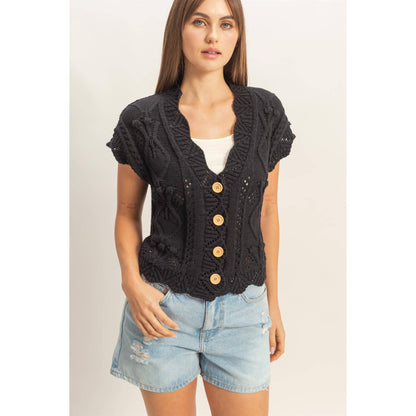 Button-Front Crochet Sweater